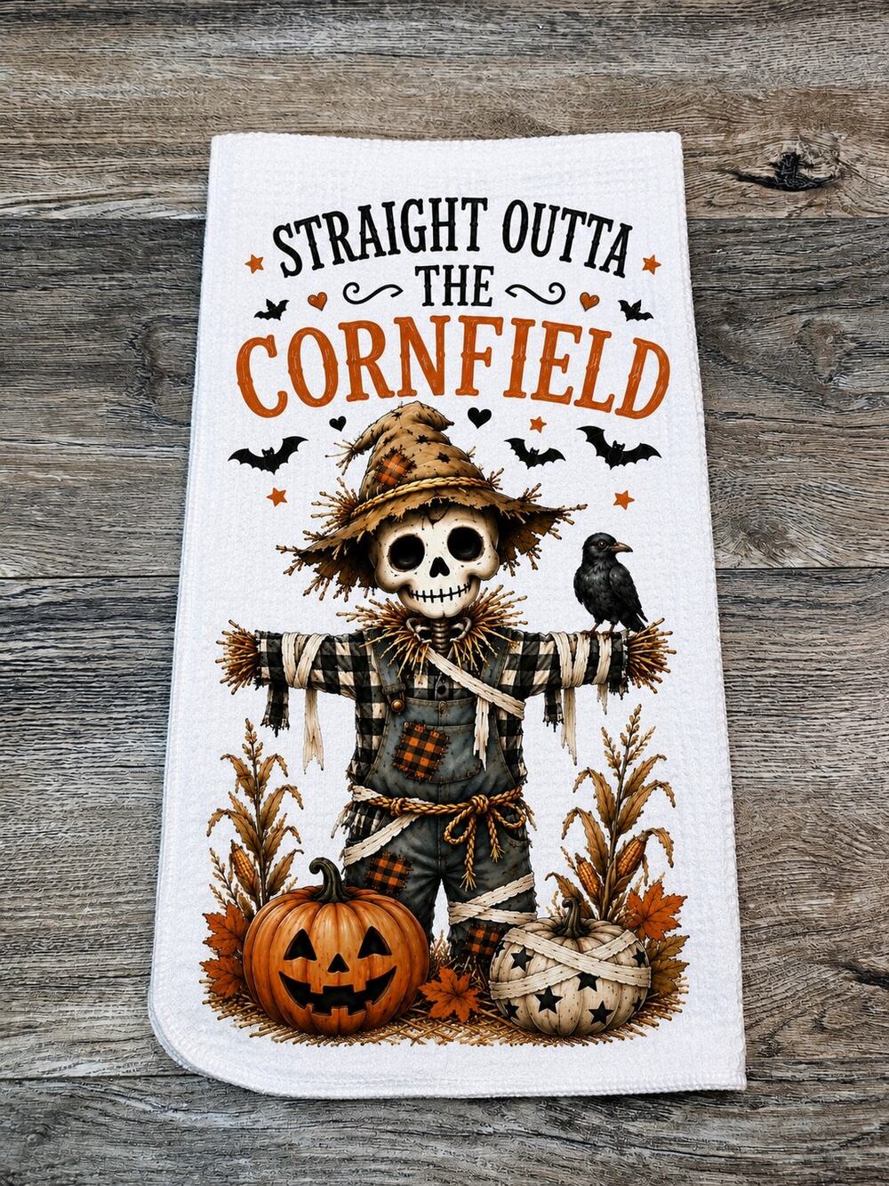 Halloween Scarecrow Kitchen Towel Straight Outta Cornfield Mummy Fall Decor
